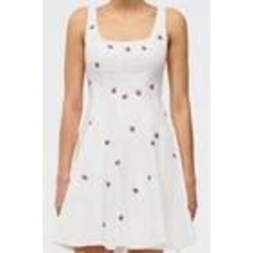 STAUD Womens White Embroidered Ladybug Fit and Flare Midi Dress Size 6